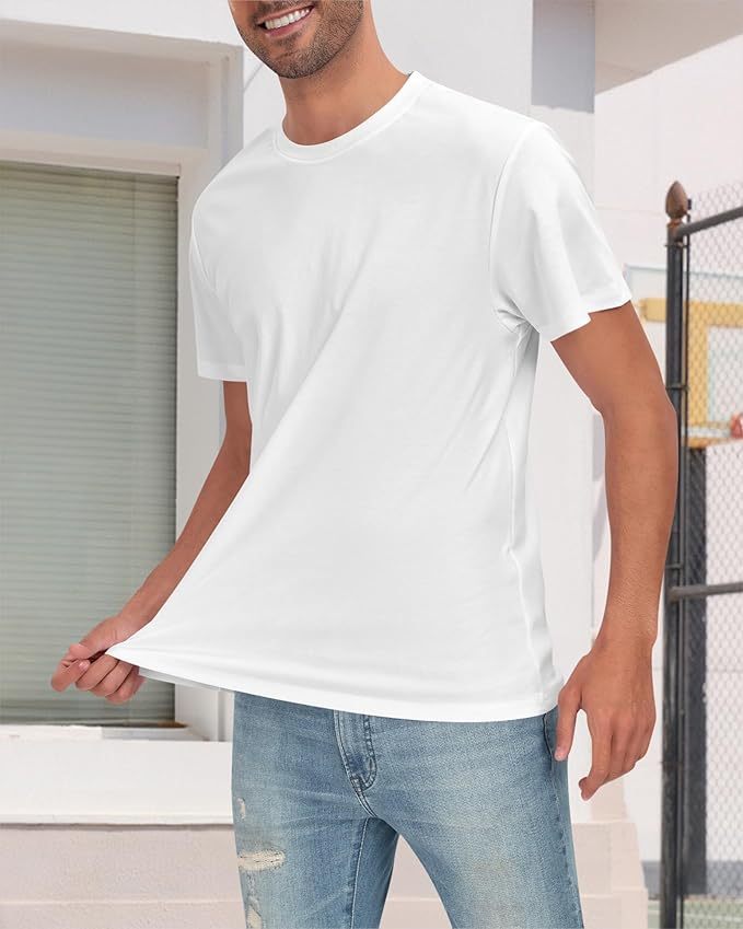 Neat White Basic Crewneck Short Sleeve Cotton Polyester Water Repellent Tops T Shirts Tee For Men - ARCHSHOPE