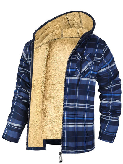 Veste à capuche zippée à imprimé écossais pour homme, manteau d'hiver épais en coton rembourré, vêtements chauds
