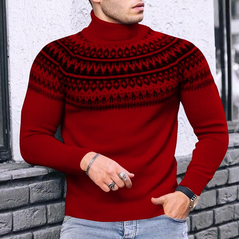 Vintage Patchwork Turtleneck Teenagers Men's Long Sleeve