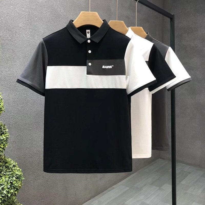 Trend Stitching Contrast Color Polo Shirt Men's Short Sleeves - ARCHSHOPE