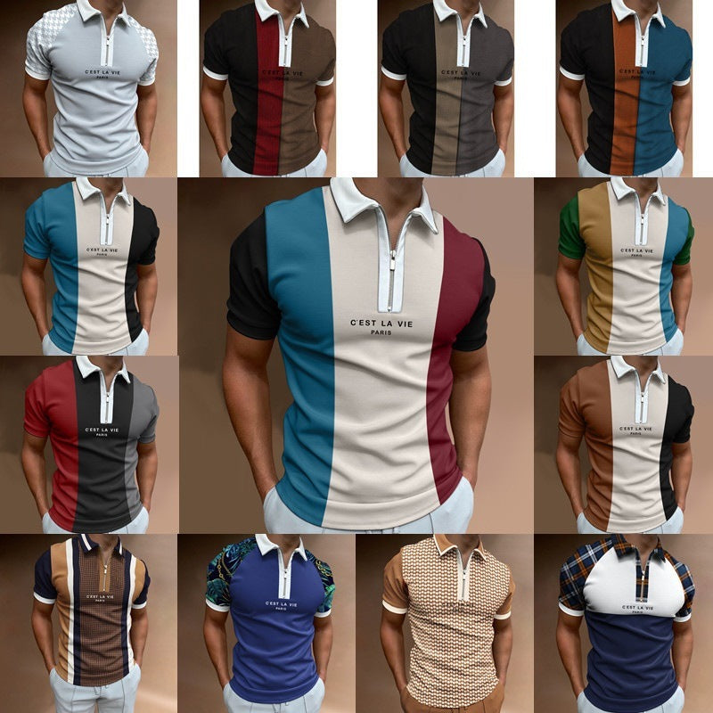 Men's Summer Polo Zipper Color Matching Sports Polo Shirt - ARCHSHOPE
