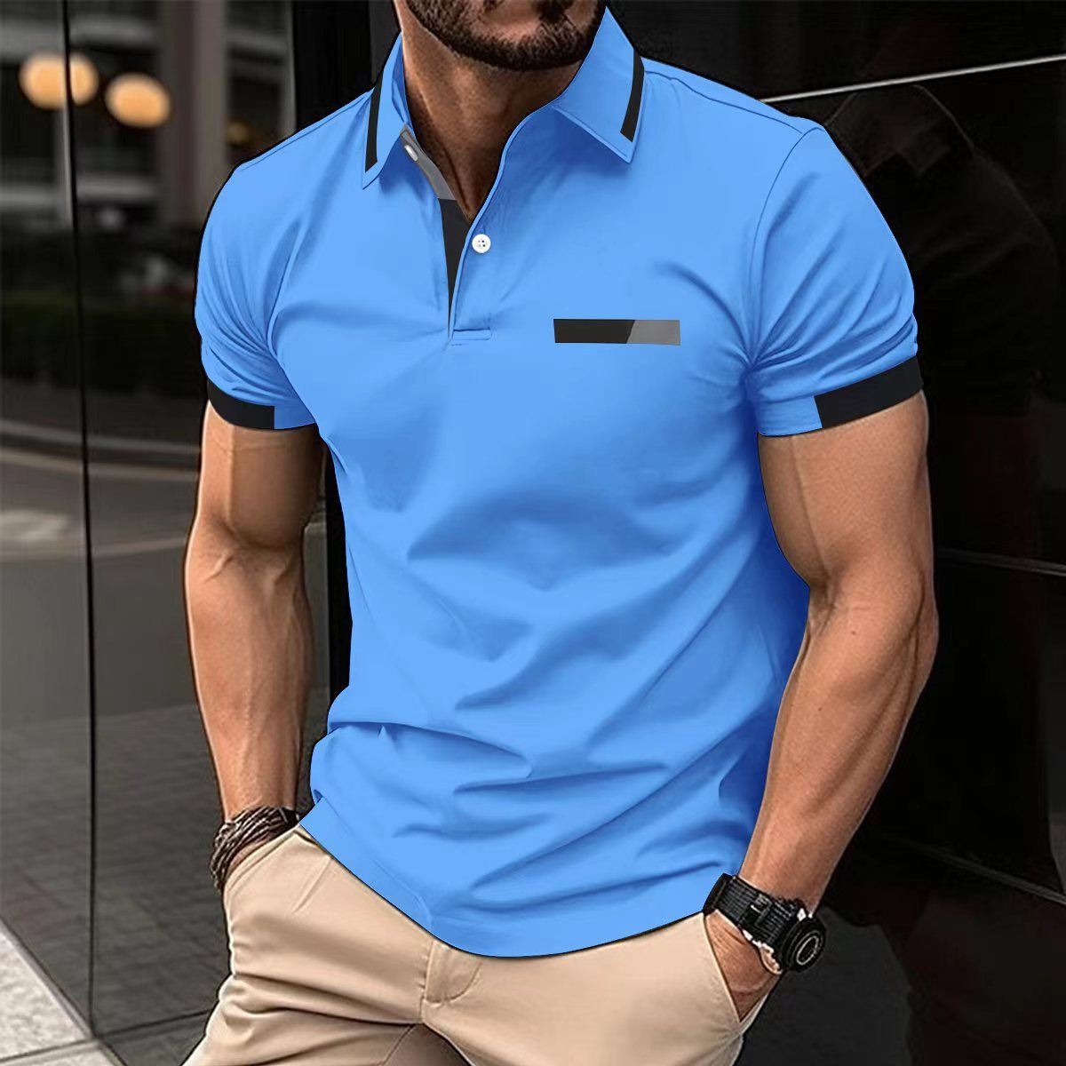Men's Casual Polo Shirt Chest Faux Pocket Lapel Button Business T-shirt - ARCHSHOPE