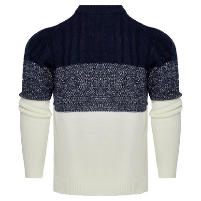 Men's Casual Color Block Long Sleeve Cable Knit Pullover Sweater