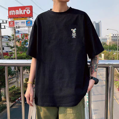 Cotton Short Sleeve Plus Size Loose Round Neck Print - ARCHSHOPE