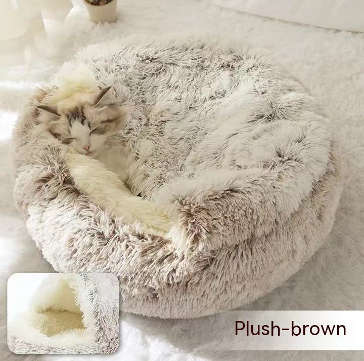2 In 1 Dog And Cat Bed Pet Winter Bed Round Plush Warm Bed House Soft Long Plush Pets Bed Pet Products - ARCHSHOPE