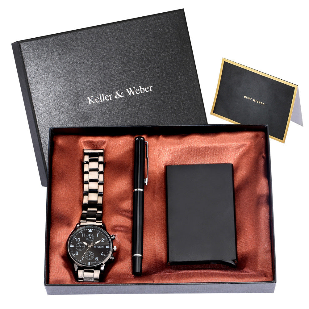 Men's Quartz Watch Credit Card Case Gel Pen Set Fashion Gift Set Box - ARCHSHOPE