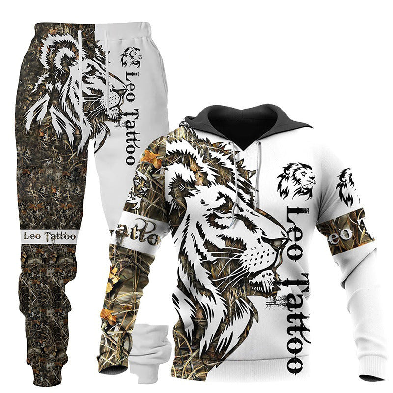 3D Wolf Print Tracksuit Men Sportswear Hooded Sweatsuit Two Piece Outdoors Running Fitness Mens Clothing Jogging Set - ARCHSHOPE