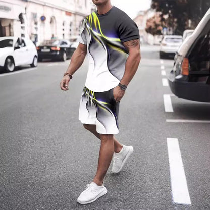 Men's Casual T-shirt Shorts Two-piece Printed Sportswear - ARCHSHOPE