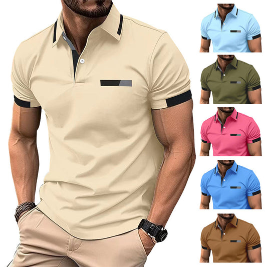 Men's Casual Polo Shirt Chest Faux Pocket Lapel Button Business T-shirt - ARCHSHOPE