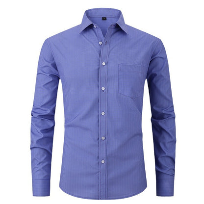 Men's Business Formal Solid Color Polo Collar Plaid Shirt