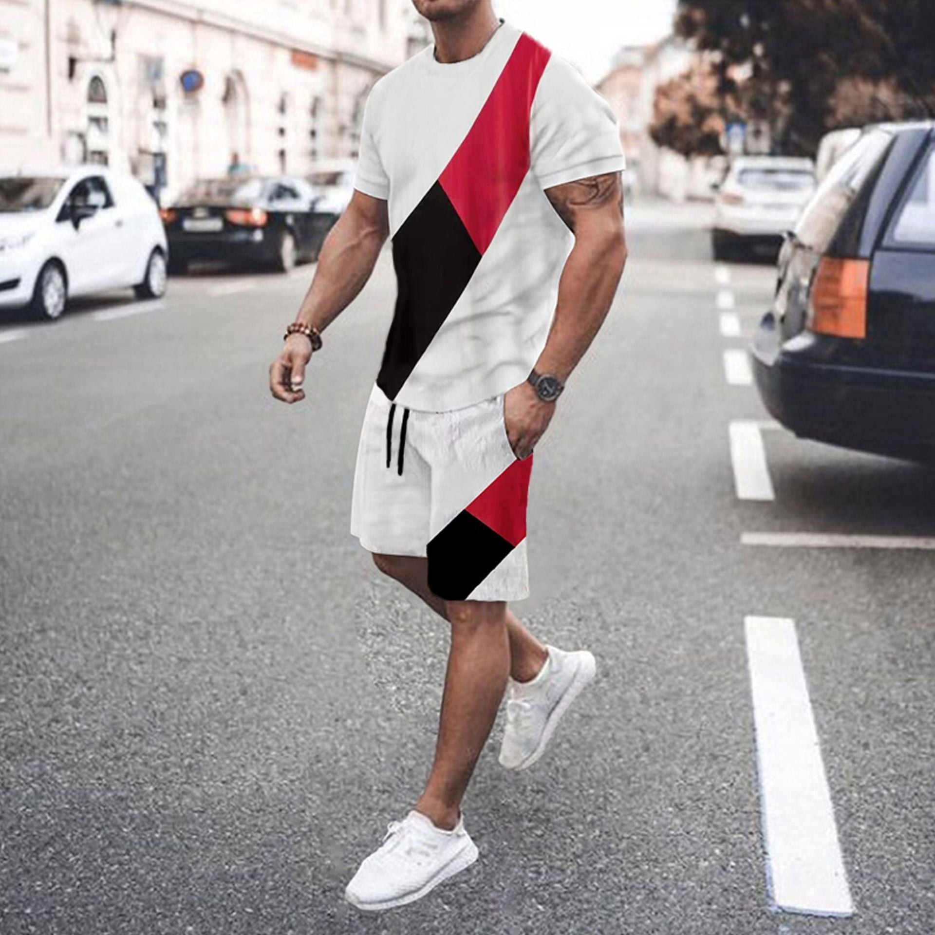 Men's Fashion Short Sleeve Shorts Set Splicing Set - ARCHSHOPE
