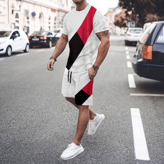 Men's Fashion Short Sleeve Shorts Set Splicing Set - ARCHSHOPE