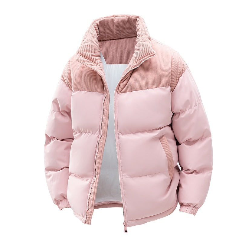 Manteau rembourré en coton avec chapeau amovible pour couple, patchwork de couleurs contrastées, épais