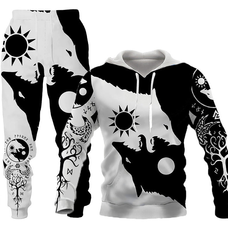 3D Wolf Print Tracksuit Men Sportswear Hooded Sweatsuit Two Piece Outdoors Running Fitness Mens Clothing Jogging Set - ARCHSHOPE