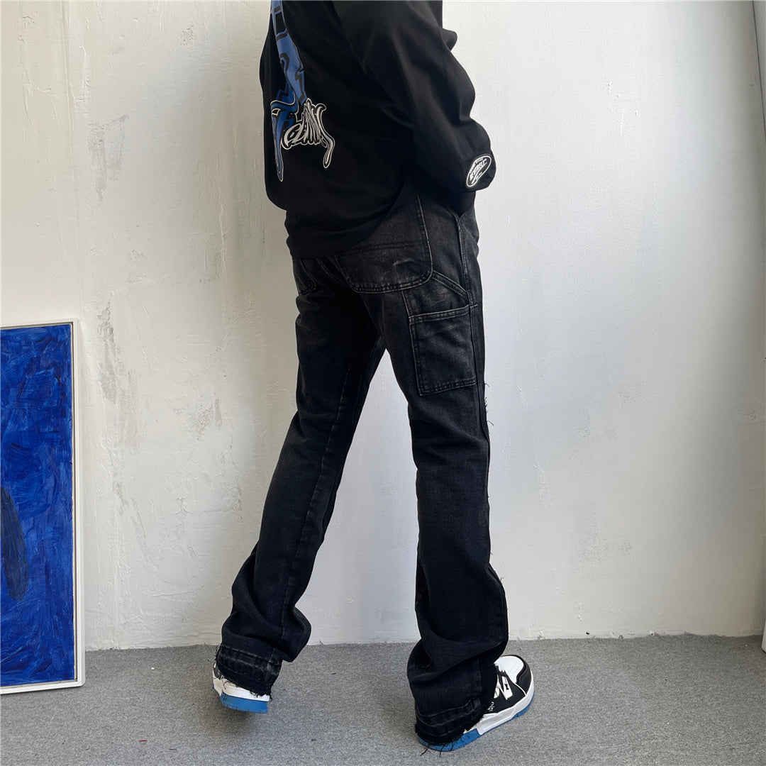 Jean micro-évasé patchwork à bords bruts