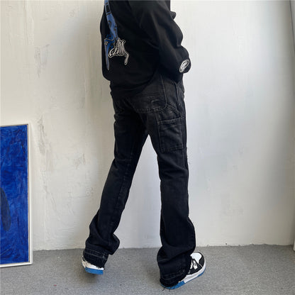 Jean micro-évasé patchwork à bords bruts