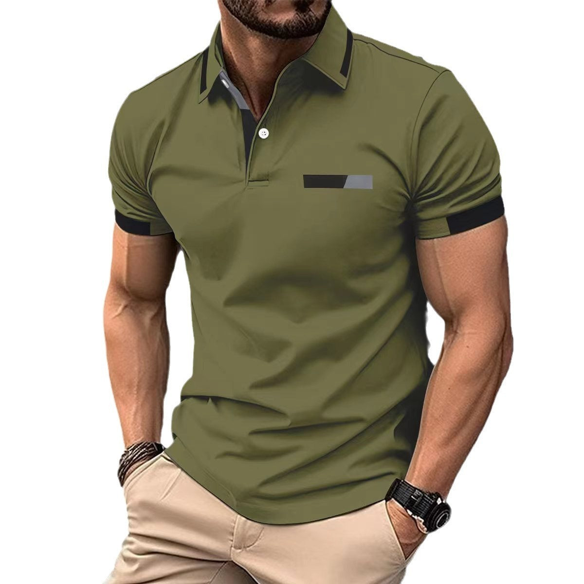 Men's Casual Polo Shirt Chest Faux Pocket Lapel Button Business T-shirt - ARCHSHOPE