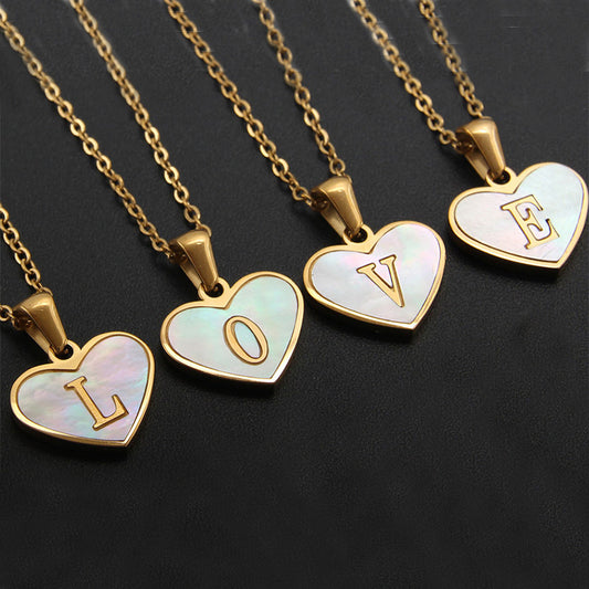26 Letter Heart-shaped Necklace White Shell Love Clavicle Chain Fashion Personalized Necklace For Women Jewelry Valentine's Day - ARCHSHOPE