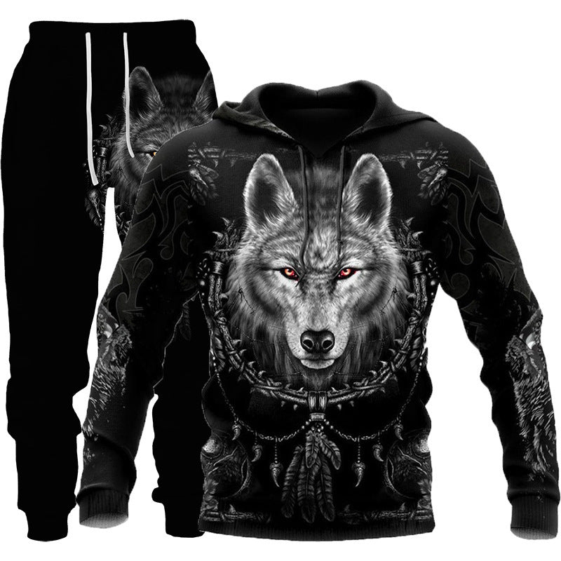 3D Wolf Print Tracksuit Men Sportswear Hooded Sweatsuit Two Piece Outdoors Running Fitness Mens Clothing Jogging Set - ARCHSHOPE