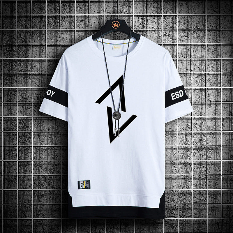 Summer New Fake Two-piece Printed Short-sleeved T-shirt Men Crew Neck Casual - ARCHSHOPE